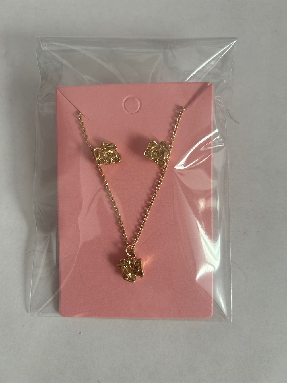 Gold Floral Charm Necklace and Stud Earring Set